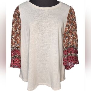 Umgee Boho Mixed Pattern Bell Sleeve Top
